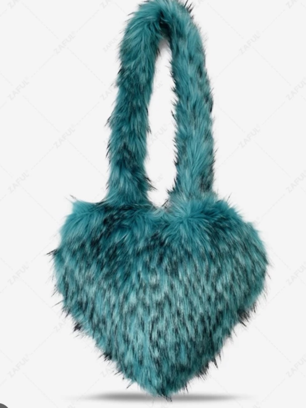 BIG FAUX FUR BLUE HEART BAG